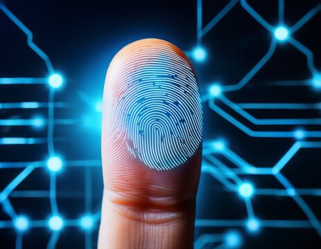 digital fingerprint a close up view of a fingertip displays a glowing fingerprint symbolizing identity security and digital access