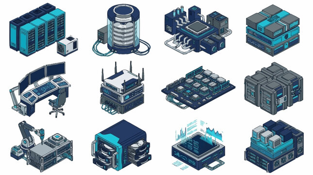 Isometric Technology Hardware and Server Rack Collection.