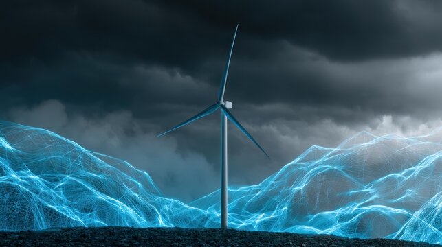 Wind turbine generating clean energy on a stormy day