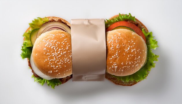 white background with top view of wrapped classic burgers for mockup purposes