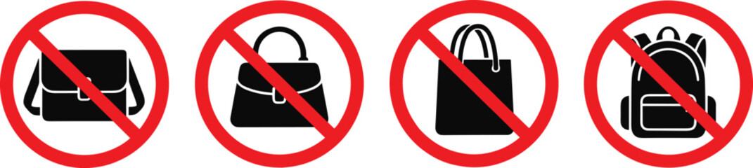 Obraz na płótnie Canvas No bags allowed icons with prohibition symbols messenger handbag tote backpack restriction vector illustration artwork