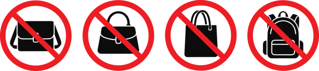 Fototapeten Pony No bags allowed icons with prohibition symbols messenger handbag tote backpack restriction vector illustration artwork  © Creative Stoker