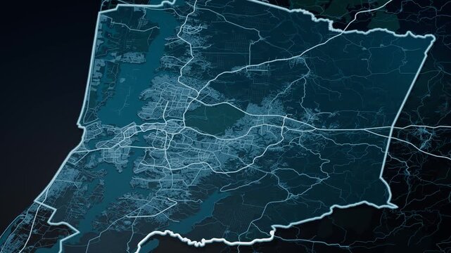 Abidjan Ivory Coast Glowing Digital Map Animation