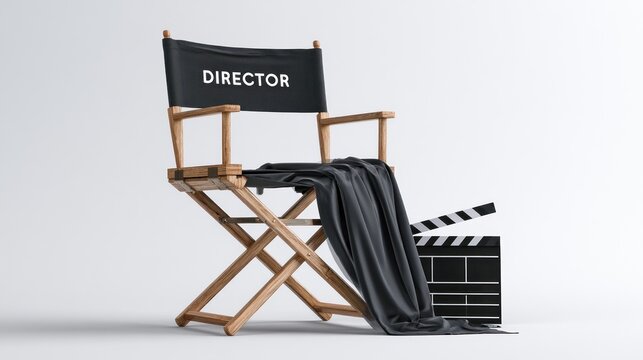 Directors chair and clapperboard on white background