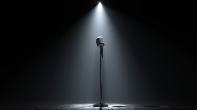 Vintage microphone on stage under spotlight