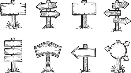 Wooden signpost icons with arrows boards rustic decorative signage vector illustration artwork © Creative Stoker