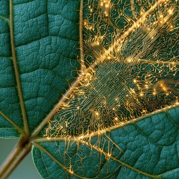 Nature and technology integration leaf with circuit board