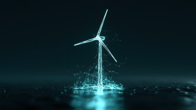 Glowing wind turbine network digital energy concept