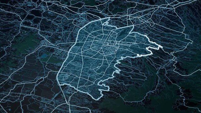 Bandung Indonesia Glowing Digital Map Animation