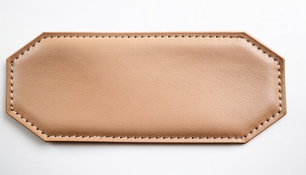 empty beige leather patch with stitching white background