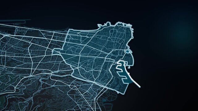 Beirut Lebanon Glowing Digital Map Animation