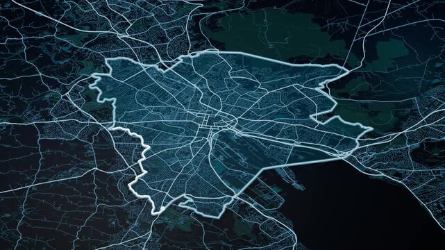 Belfast City Glowing Digital Map Animation
