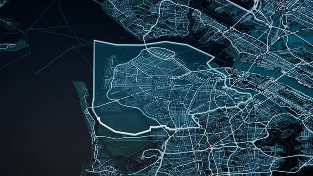 Brooklyn United States Glowing Digital Map Animation