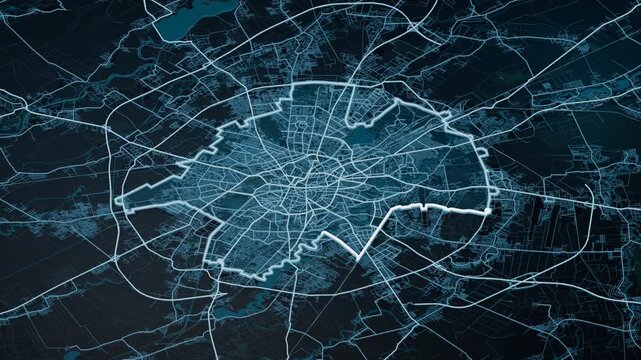 Bucharest Romania Glowing Digital Map Animation