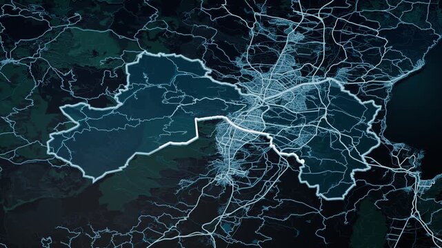 Bursa Turkey Glowing Digital Map Animation