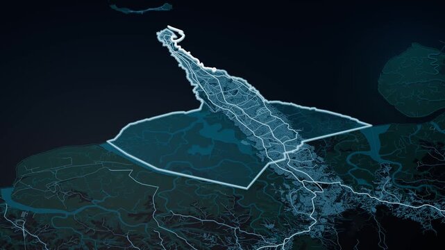 Camayenne Guinea Glowing Digital Map Animation