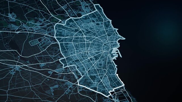 Casablanca Morocco Glowing Digital Map Animation