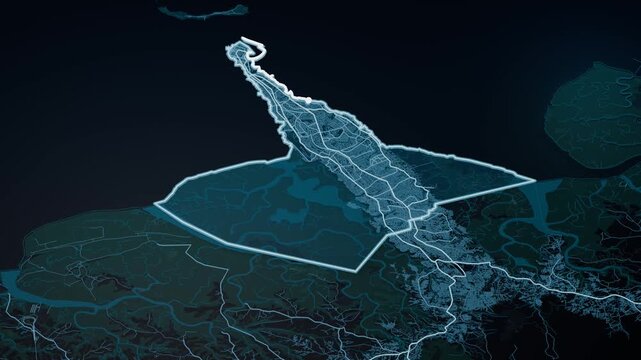 Conakry Guinea Glowing Digital Map Animation