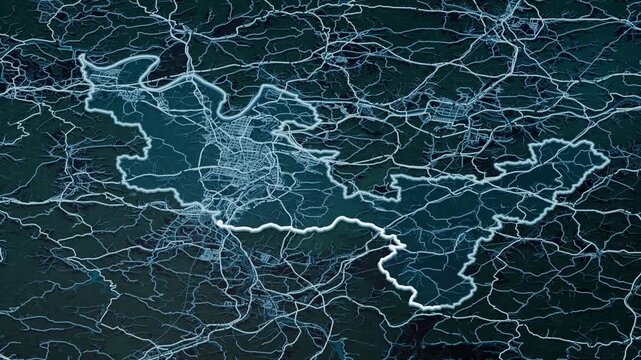 Daegu South Korea Glowing Digital Map Animation