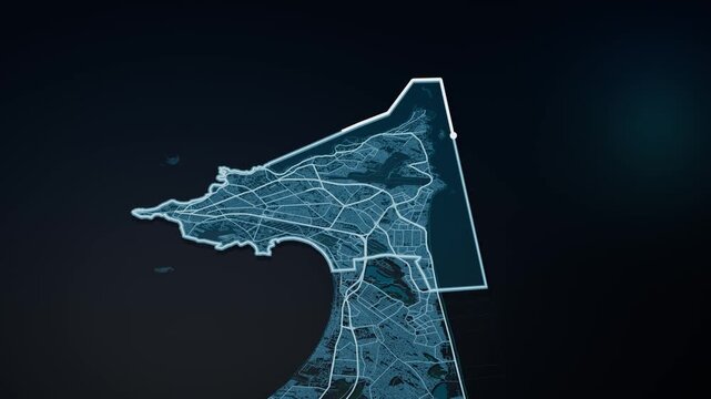Dakar Senegal Glowing Digital Map Animation