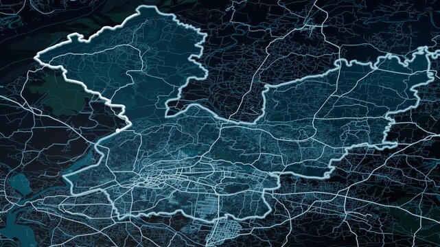 Dhaka Bangladesh Glowing Digital Map Animation