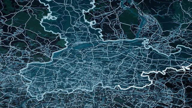 Foshan China Glowing Digital Map Animation