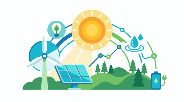Colorful illustration of renewable energy sources and eco-friendly technology (1)