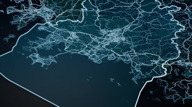 Fuzhou China Glowing Digital Map Animation