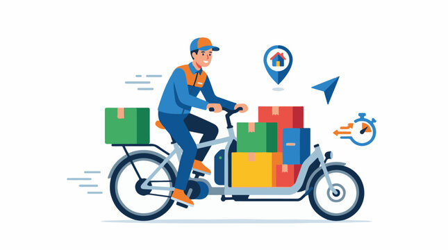Delivery man on bicycle with boxes