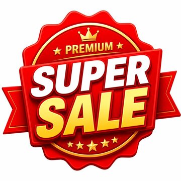 Premium super sale banner design with golden text on red background