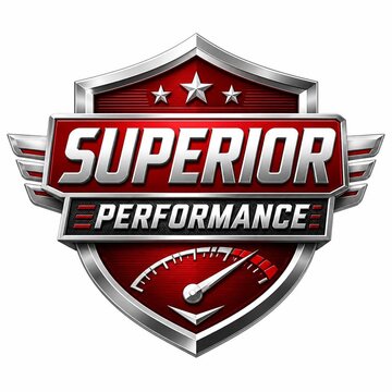 Superior performance logo emblem with speedometer and wings