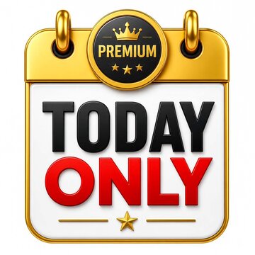 Premium today only sign with gold crown and stars isolated on white background