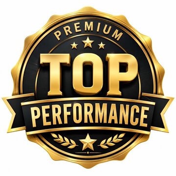 Premium top performance gold badge label isolated on white background