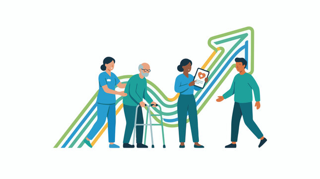 Healthcare professionals assisting a patient with a walker showcasing medical support