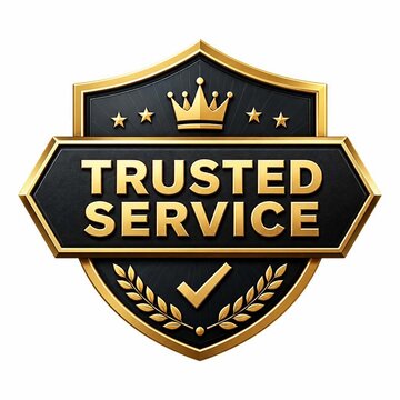 Premium gold and black badge with crown and checkmark for trusted service