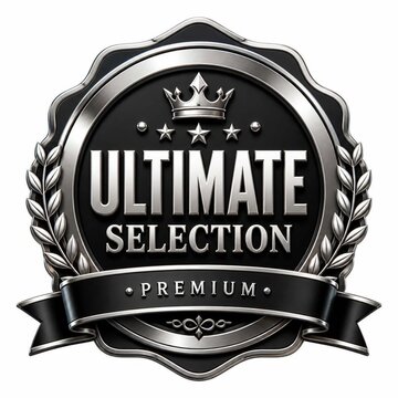 Premium ultimate selection silver and black luxury emblem isolated on white background