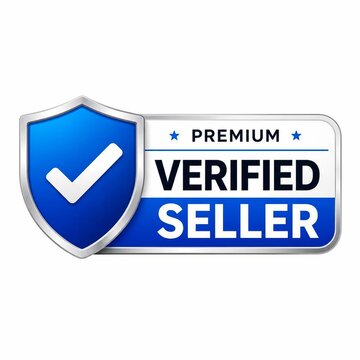 Premium verified seller badge with blue shield and checkmark icon