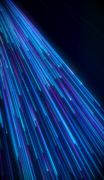 Futuristic technology background with glowing blue high Speed Light Streaks internet data lines. Dynamic Flowing Neural Digital trails.