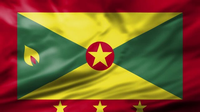Grenada Flag Waving Animation Background Grenadian National Symbol Fabric Close Up Video Footage