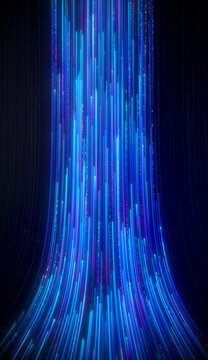 Futuristic technology background with glowing blue high Speed Light Streaks internet data lines. Dynamic Flowing Neural Digital trails.