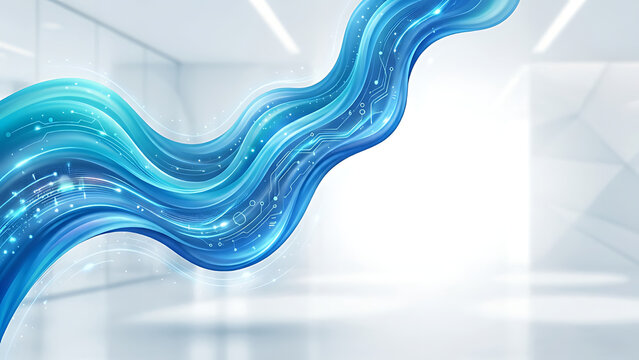 Abstract blue fluid waves with soft gradients and futuristic technology style, clean corporate background, modern business presentation design, vibrant colors, copy space, ultra detailed.