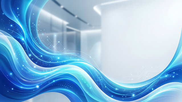 Abstract blue fluid waves with soft gradients and futuristic technology style, clean corporate background, modern business presentation design, vibrant colors, copy space, ultra detailed.
