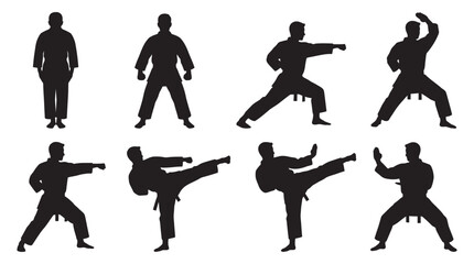 Martial arts poses in black silhouette karate © Md