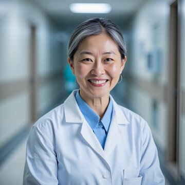Senior Female Doctor Portrait in Modern Hospital Healthcare Environment