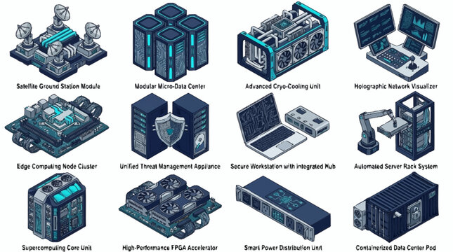Isometric Data Center Technology Infrastructure Concept.