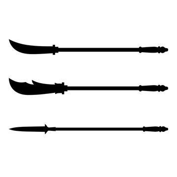 Set of three traditional chinese polearm weapons silhouettes with historical