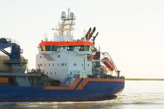 Close Up View of Stern Superstructure on Blue Crew Vessel - The Concept of Maritime Operations