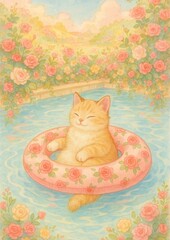 Naklejka premium Cute cat floating peacefully.