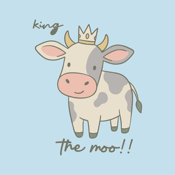 king the moo vector design for t-shirt kids, cute artwork, animals cute