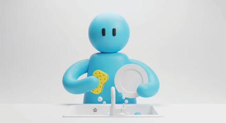 Obraz premium Blue Lego Minifigure at a Clean Desk Using a Computer in a Modern Studio Setting.
